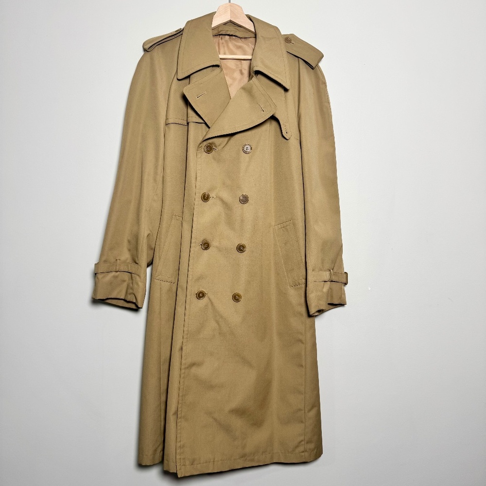 Vintage Long Cotton Blend Trench Coat with Nova Check Lining Sz 42 or Large